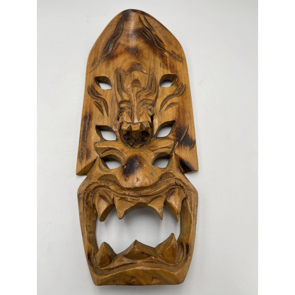Balunawa Tribal Dragon Demon Mythology 10" VTG Filipino Wooden Carved Mask Crack